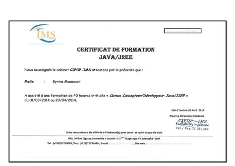 Certificat De Formation Développeur Javaj2ee