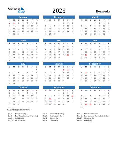 Bermuda Calendars With Holidays