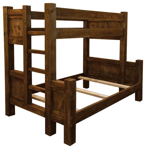 Rustic Barn Wood Style Timber Peg Twin Over Full Bunk Bed Rustic