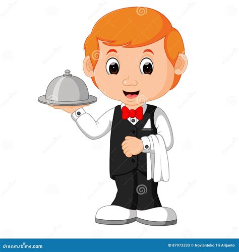 Waiter Restaurant Serving Cartoon Stock Vector - Illustration of suit