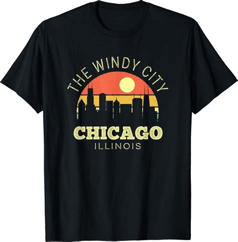 Amazon.com: Chicago The Windy City Vintage Sunset Classic Skyline T
