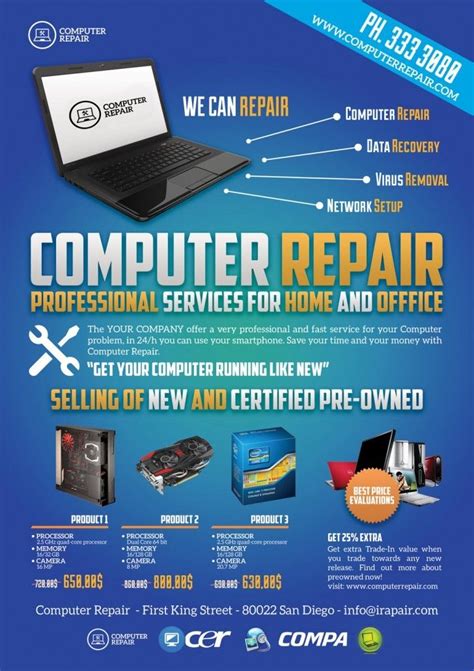 Computer Repair Flyer Templates Free Brochure Template Computer