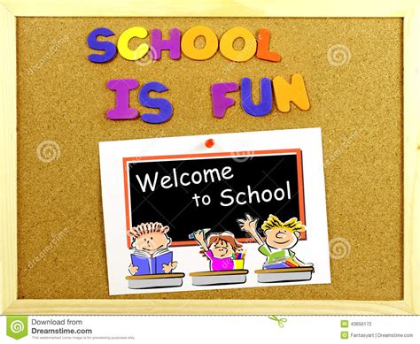 School Is Fun Phrase On A Corkboard Stock Photo Image Of Frame