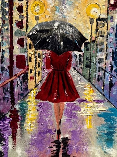 Rainy Day Painting Umbrella Painting Abstract Girl Painting
