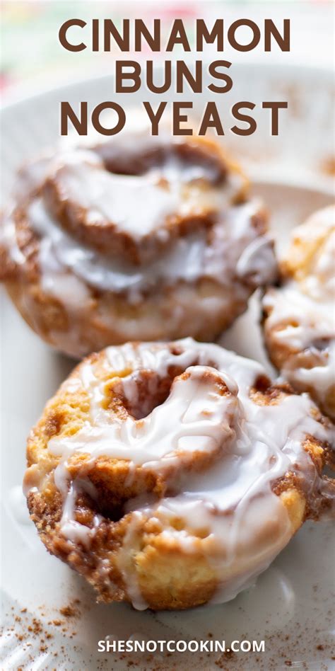 Three Cinnamon Buns On A White Plate Cinnamon Rolls Without Yeast