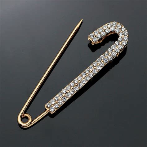 Style Safety Pins Brooch Fashion Jewelry Brooches For Women Double Row Rhinestone Brooches