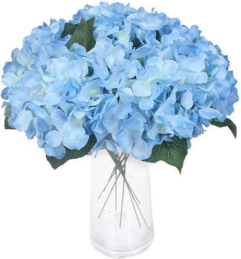 10 pcs blue artificial silk hydrangea flowers heads bulk with s and leaf for diy wedding home