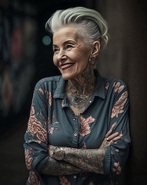 Pinterest In 2023 Old Women With Tattoos Silver Haired Beauties