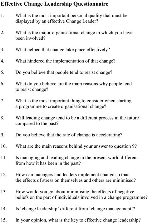 Effective Change Leadership Questionnaire. | Change leadership
