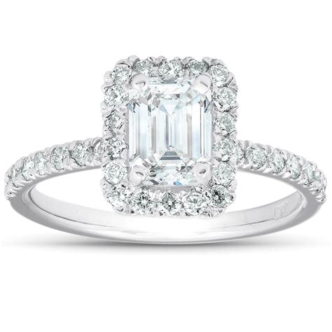 Pompeii3 1 12 Ct Emerald Cut Diamond Halo Engagement Ring 14k White
