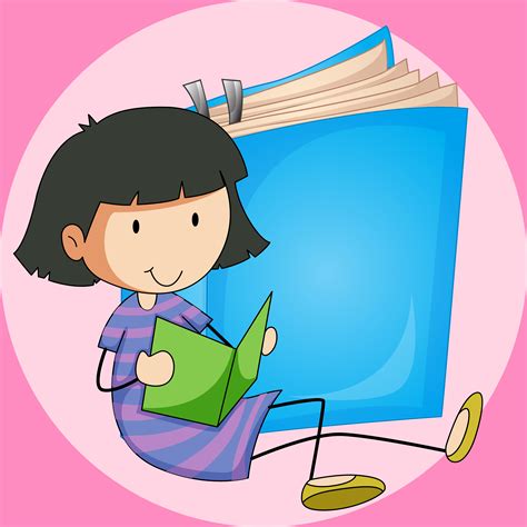 Girl Reading Book With Big Book Background 375772 Vector