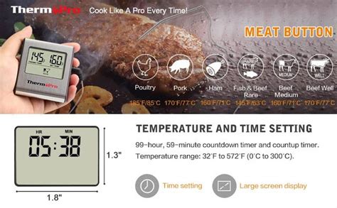 Thermopro Tp16 Large Lcd Digital Cooking Meat Food Thermometer Food