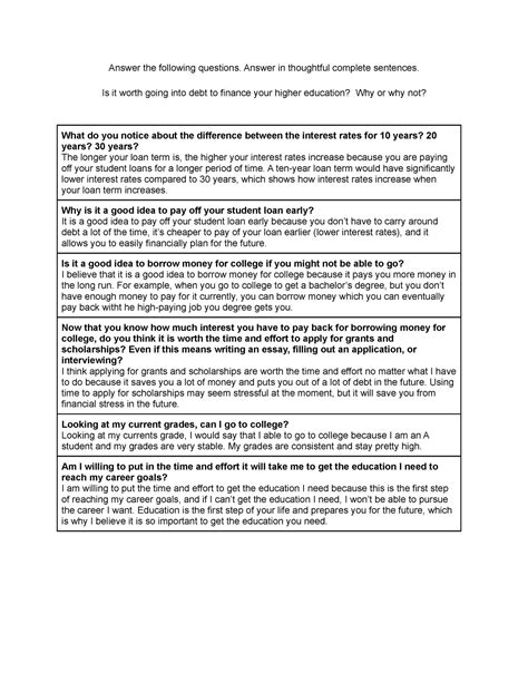 P6, 11 13, Financing Higher Education Reflection - Answer the following
