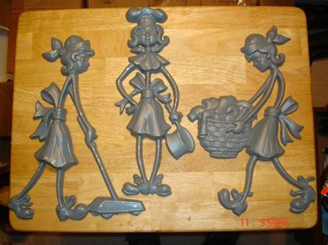 vintage 1971 sexton set 3 cleaning housewives metal ladies wall art plaques usa ebay mid