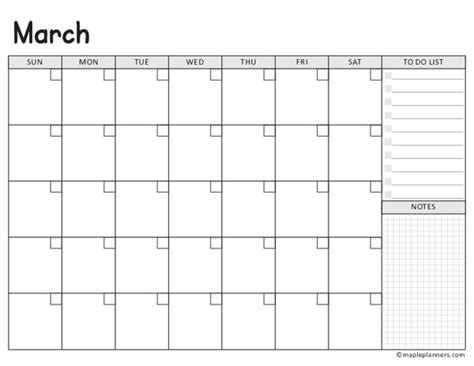 Free Printable Blank Undated March Calendar Template