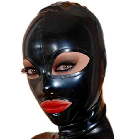 black latex hood back zipper open eyes mouth beautiful girl rubber mask cosplay 32 89 picclick