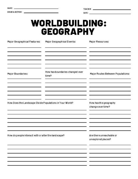 Worldbuilding Worksheet Geography Classful