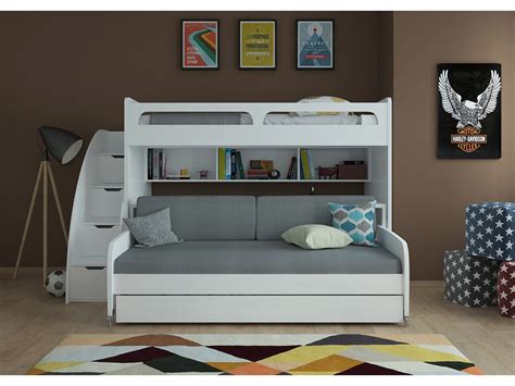 Luonto describes the elevate bunk bed sofa sleeper as a modern marvel of engineering. the bottom of the couch lifts up to reveal two mattresses, so you can the sofa also includes a ladder to the top bunk, with guardrails on the side of the mattress (so no one takes a tumble off the top). Twin over Twin XL Bunk Bed with Sofa, Desk and Trundle-Bel Mondo