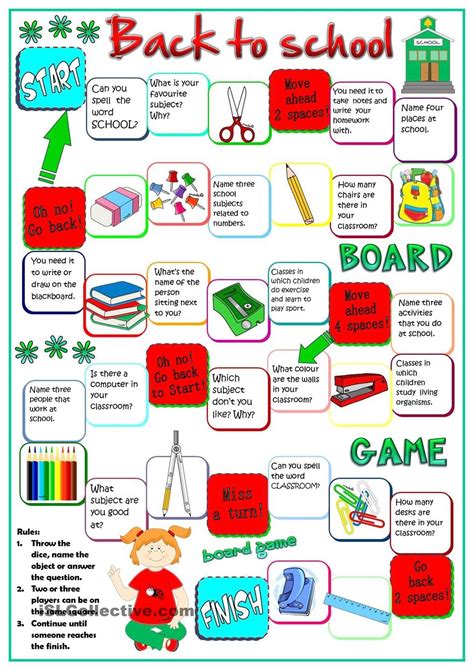 Back To School Board Game Board Games English Primary School