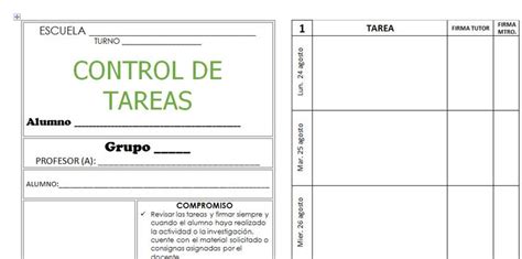 Control De Tareas Escolares Formato Imprimible Tarea Escolar Ficha