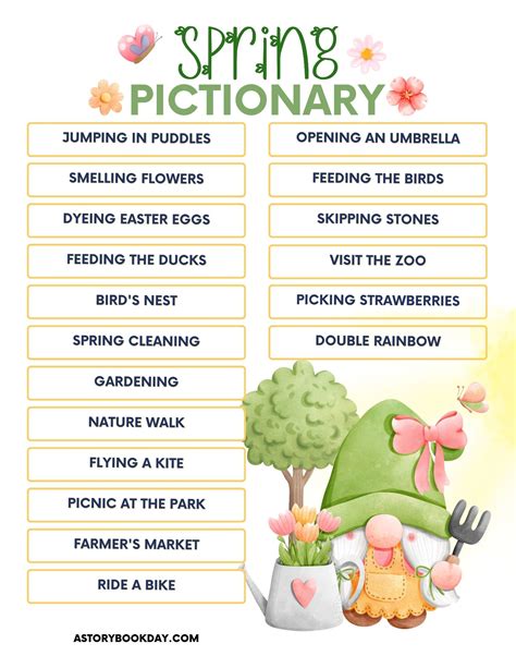Free Printable Spring Pictionary Game For Kids