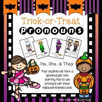 Consonant recognition and printing practice. Trick or Treat Pronouns Cards (He She & They) Homework ...