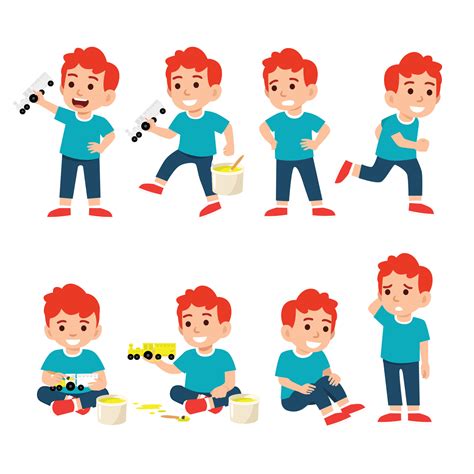 Cute Little Boy Character Set Flat Vector Illustration Isolated On