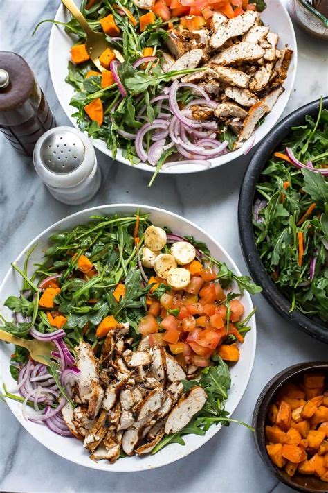 Whisk oil, lemon juice, chili crisp (or chile oil), sumac, coriander and fennel seeds, cardamom, onion (or garlic) powder, salt and pepper in a large bowl. Balsamic Grilled Chicken and Arugula Salad | Balsamic ...