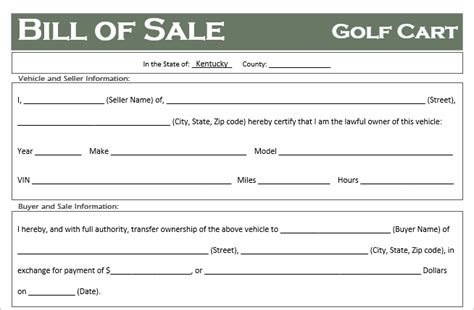 Free Kentucky Golf Cart Bill Of Sale Template Off Road Freedom