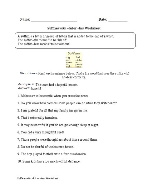 Suffixes Worksheets Suffixes With Ful Or Less Worksheet