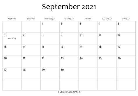 Blank Printable Calendar 2022 Pdf September 2021 Calendar Templates
