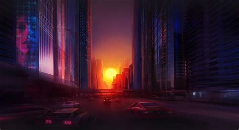 Vaporwave Fantasy City Art Starry Neon Art Reflection