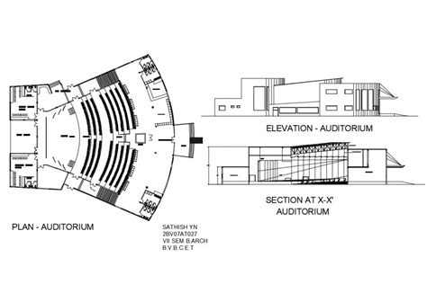 Auditorium Hall Elevation Section And Plan Details Dwg File Cadbull