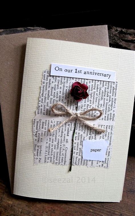 romantic and understated personalised 1st anniversary card est vintage book paper red paper