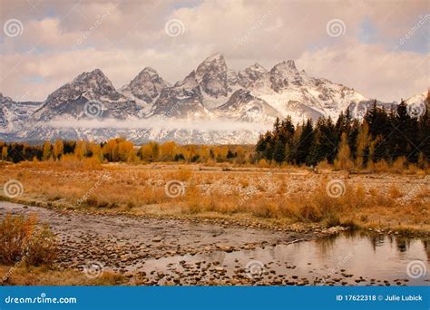 Grand Teton Mountains With Stream Stock Photo Image Of Tree Steam