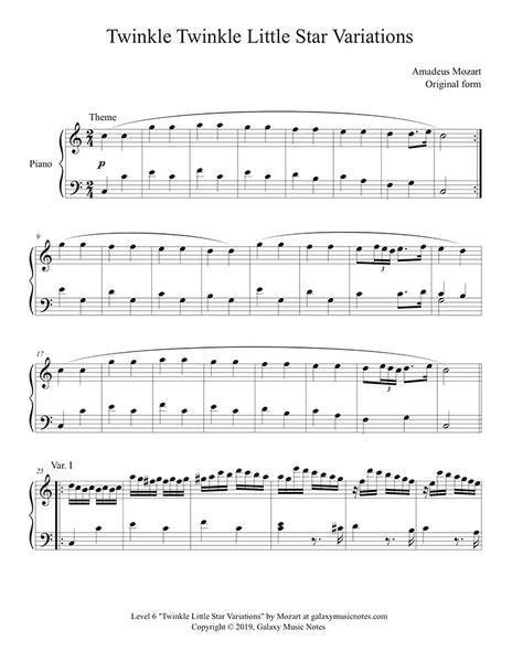 Mozart 12 Twinkle Little Star Variations [expert Piano Sheet] Original