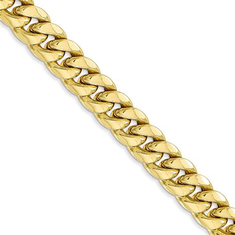 Hollow Miami Cuban Curb Chain Necklace 10k Yellow Gold 73mm