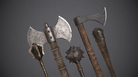 3d Model Medieval Axes And Clubs Vr Ar Low Poly Cgtrader