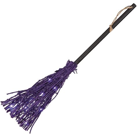 Purple Twig Broom Light Up Halloween Decoration