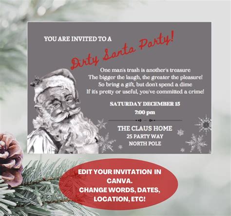Editable Dirty Santa Party Invitation Template Yankee Swap Customize