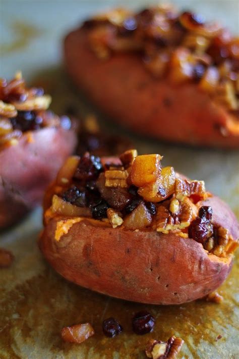 Stuffed Sweet Potatoes With Caramelized Pears Pecans And Cranberries