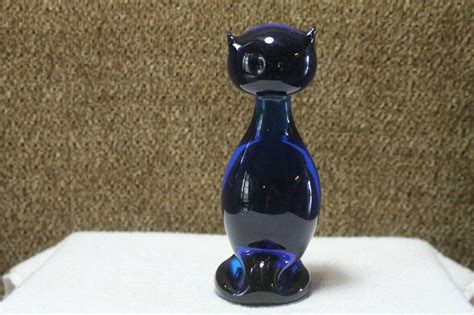 Vintage Viking Glass Cat Figurine Large Size In Cobalt Blue 1997559372