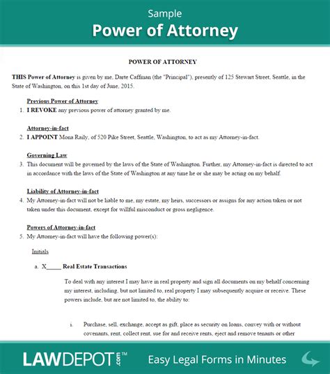 power  attorney  business form letter template