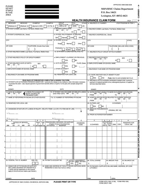 Printable Hcfa 1500 Form Free Tutoreorg Master Of