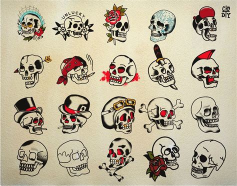 American Traditional Skull Flash Sheet Black Ink Tattoo Flickr