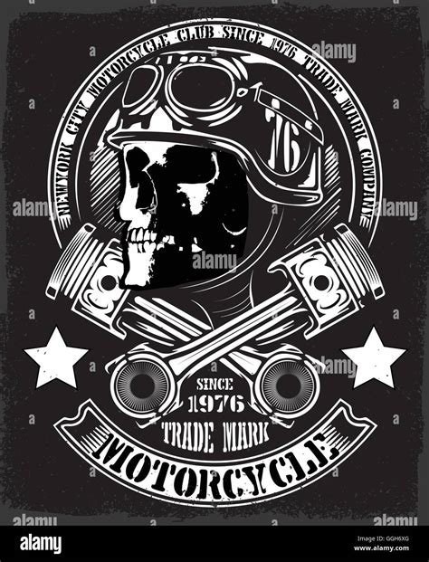Vintage Biker Skull With Crossed Piston Emblem Stock Vector Image And Art