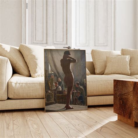 Male Nude Antique Oil Painting Vintage Male Figurative Art Etsy