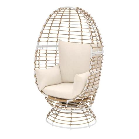 Hampton Bay Brown Wicker Outdoor Patio Egg Lounge Chair With Beige