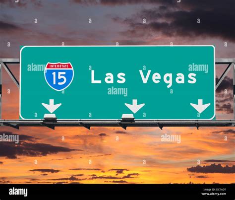 Interstate 15 Freeway To Las Vegas Nevada With Sunset Dky Stock Photo