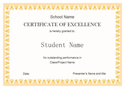 Certificate Of Excellence For Students Planner Template Free